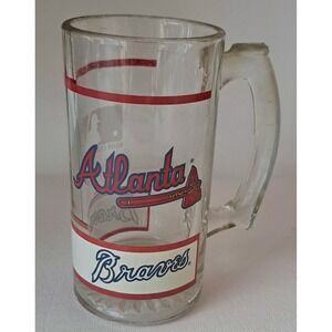 Vtg Atlanta Braves Glass Beer Mug 1991 MLB Team Logo Tomahawk